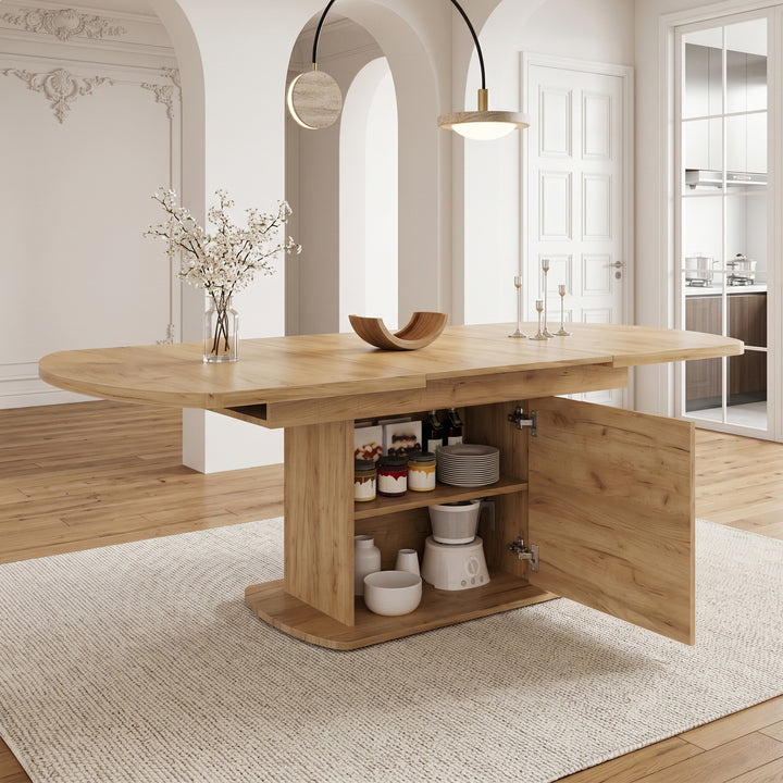 Extendable Oval Dining Table with Storage