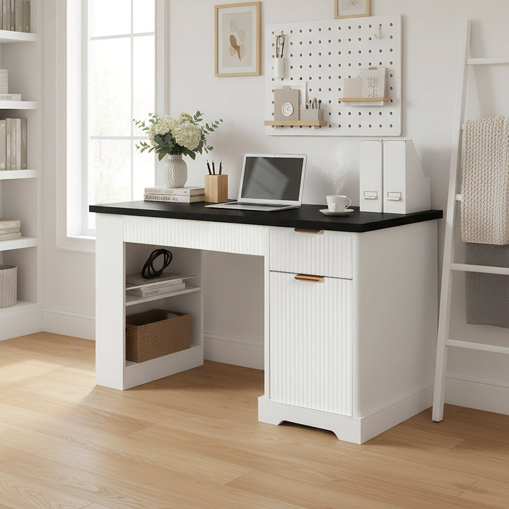 55-Inch Fluted Desk with Power Outlet