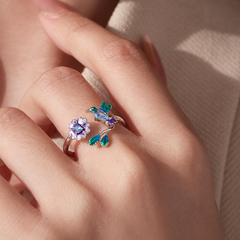 Hummingbird Bloom Adjustable Ring