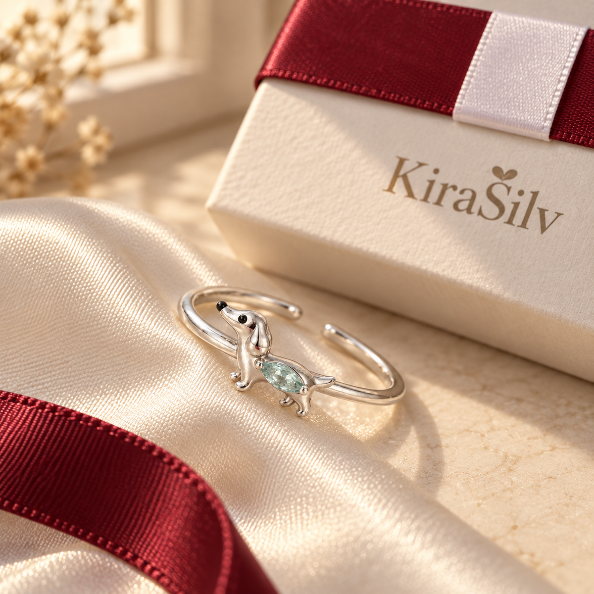 Dachshund Crystal Adjustable Ring