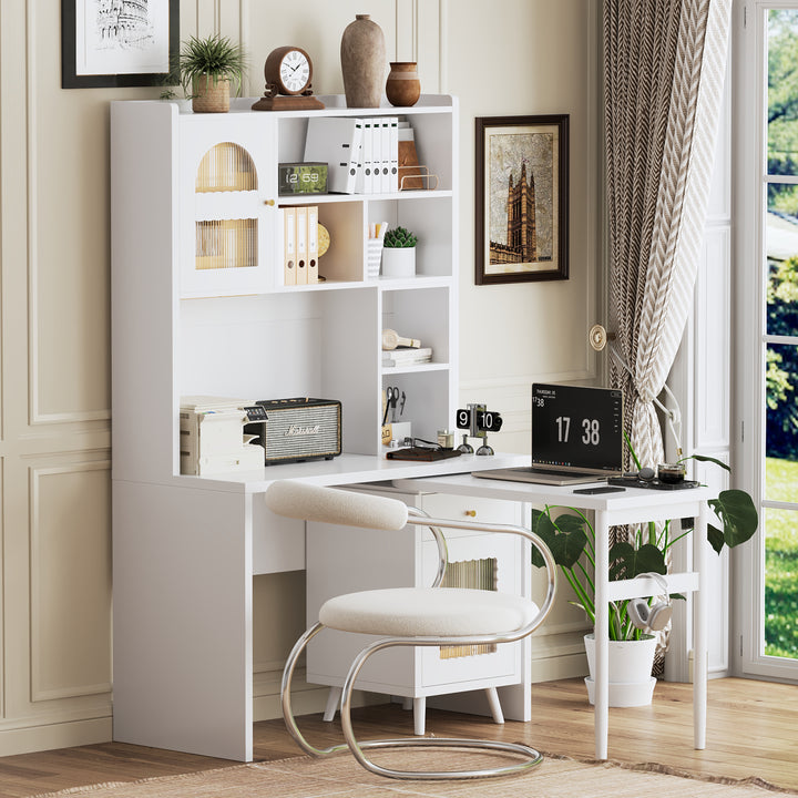 Rotating L-Shaped Computer Desk with Storage