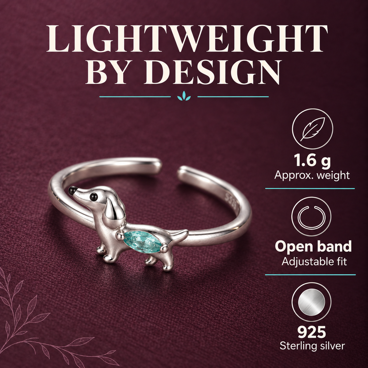 Dachshund Crystal Adjustable Ring