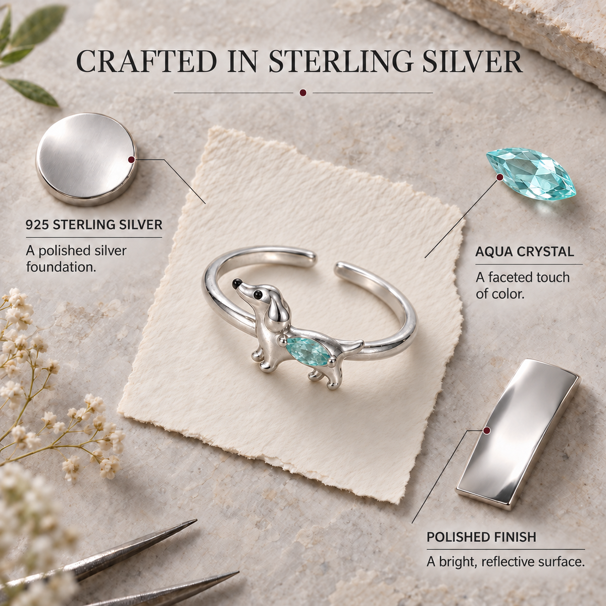 Dachshund Crystal Adjustable Ring