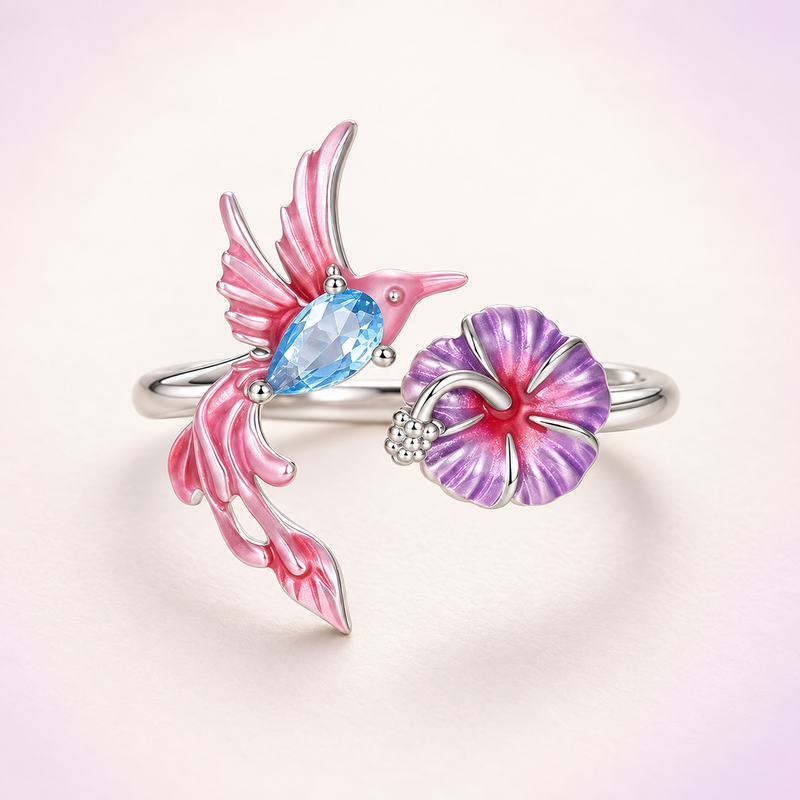 Blush Hummingbird Adjustable Ring