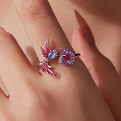 Hummingbird Bloom Adjustable Ring