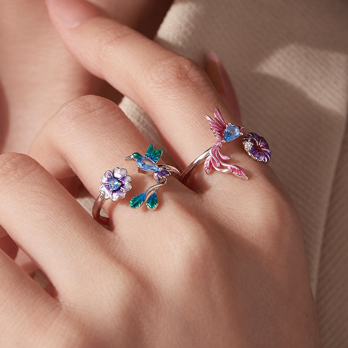 Hummingbird Bloom Adjustable Ring