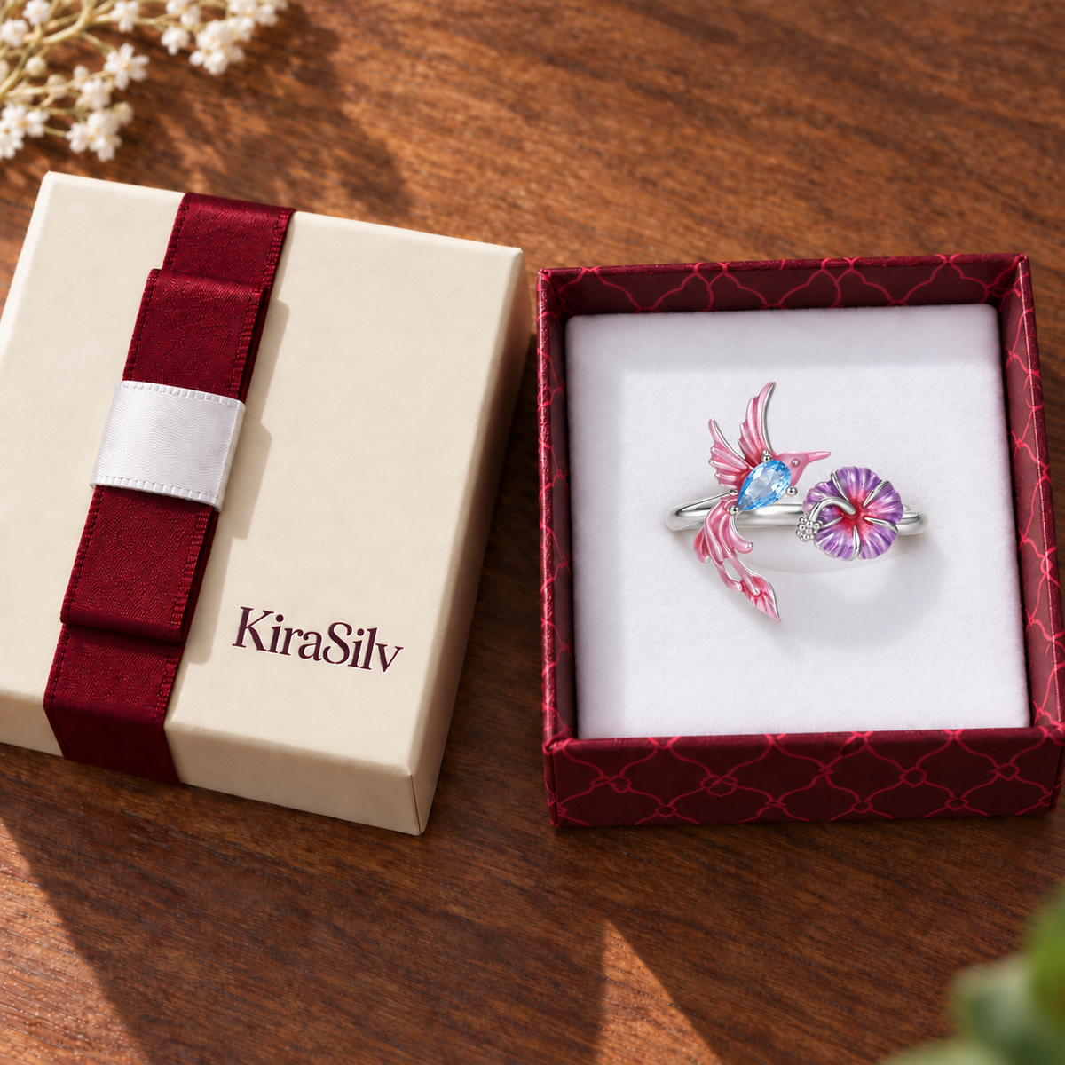 Hummingbird Bloom Adjustable Ring