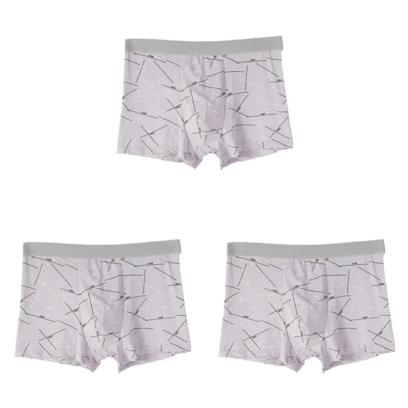 3PCS Men's Simple Line Printed Mid Waist Boxer Briefs Seamless Comfortable Skin Friendly Underwear Fashion Breathable Trunks