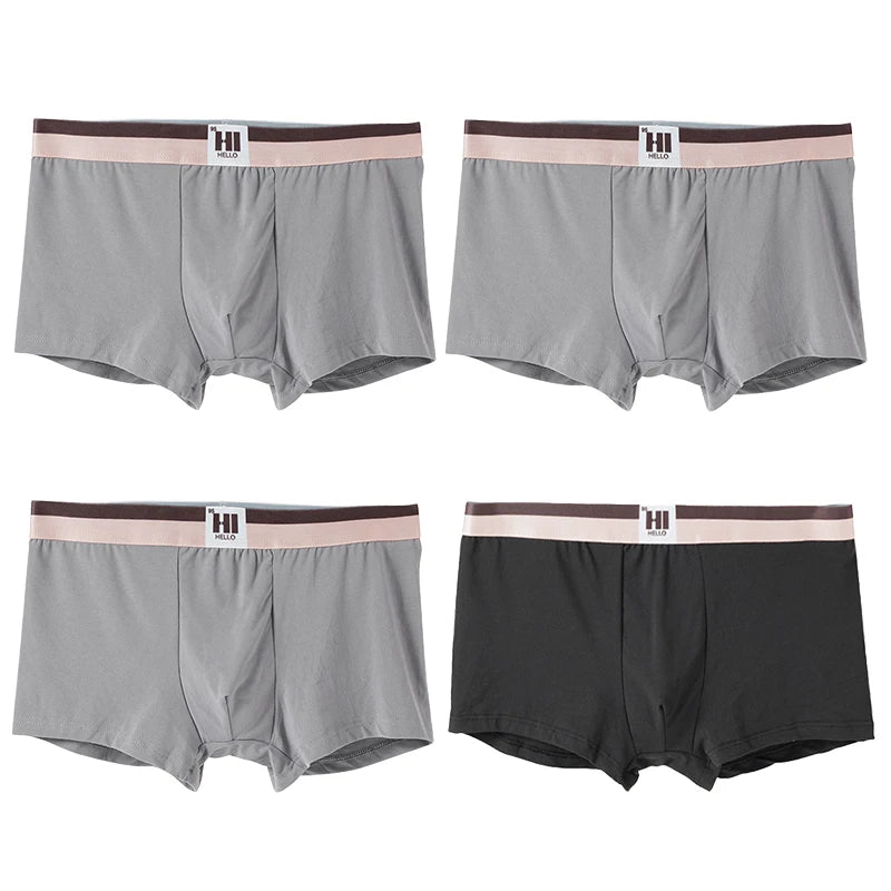 4PCS Men's Contrast Color Waistband Boxer Briefs Comfortable Breathable Stretch Underwear Male Casual Underpants