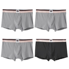 4PCS Men's Contrast Color Waistband Boxer Briefs Comfortable Breathable Stretch Underwear Male Casual Underpants