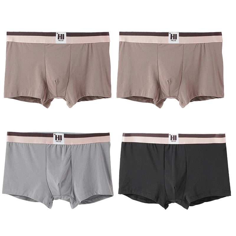 4PCS Men's Contrast Color Waistband Boxer Briefs Comfortable Breathable Stretch Underwear Male Casual Underpants