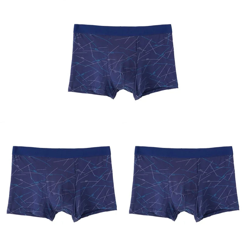 3PCS Men's Simple Line Printed Mid Waist Boxer Briefs Seamless Comfortable Skin Friendly Underwear Fashion Breathable Trunks