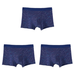 3PCS Men's Simple Line Printed Mid Waist Boxer Briefs Seamless Comfortable Skin Friendly Underwear Fashion Breathable Trunks