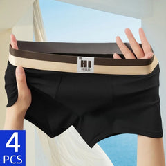 4PCS Men's Contrast Color Waistband Boxer Briefs Comfortable Breathable Stretch Underwear Male Casual Underpants