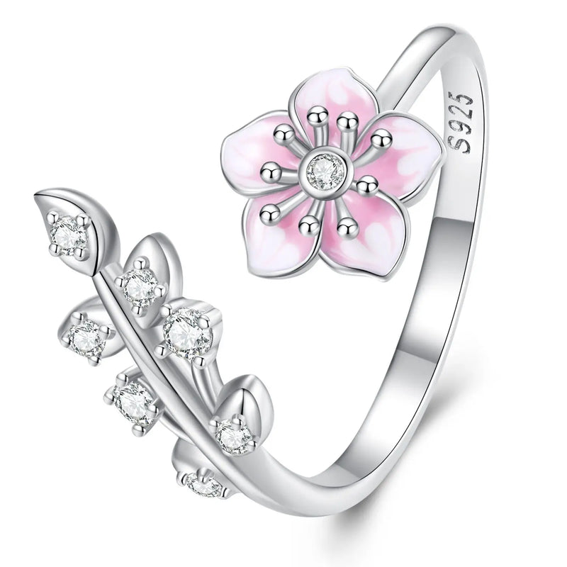 Pink Blossom Branch Adjustable Ring