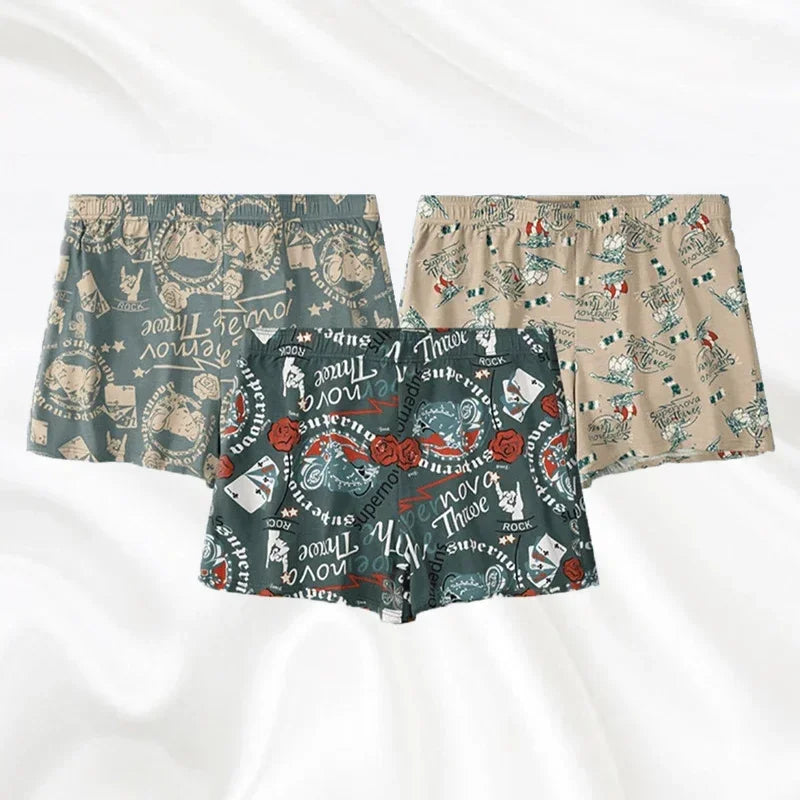 3pcs Men's Underwear Printed Aro Pants Men's Underwear Home Loose Sleeper Pants Antibacterial Flat Corner Quadrangle Shorts