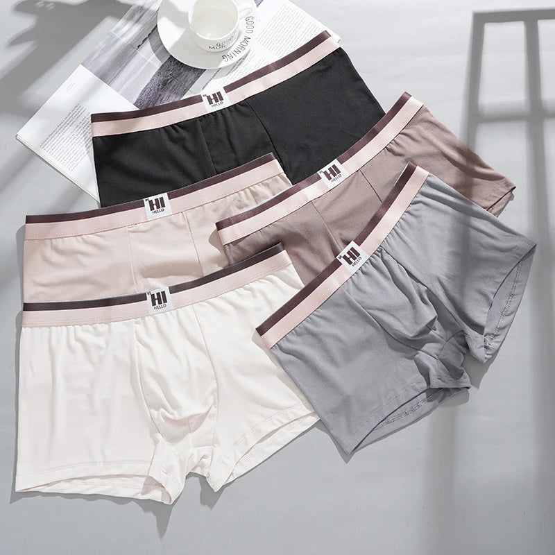 4PCS Men's Contrast Color Waistband Boxer Briefs Comfortable Breathable Stretch Underwear Male Casual Underpants