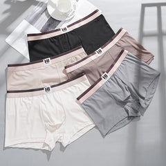 4PCS Men's Contrast Color Waistband Boxer Briefs Comfortable Breathable Stretch Underwear Male Casual Underpants