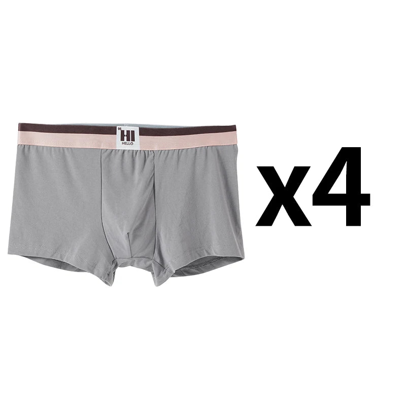 4PCS Men's Contrast Color Waistband Boxer Briefs Comfortable Breathable Stretch Underwear Male Casual Underpants