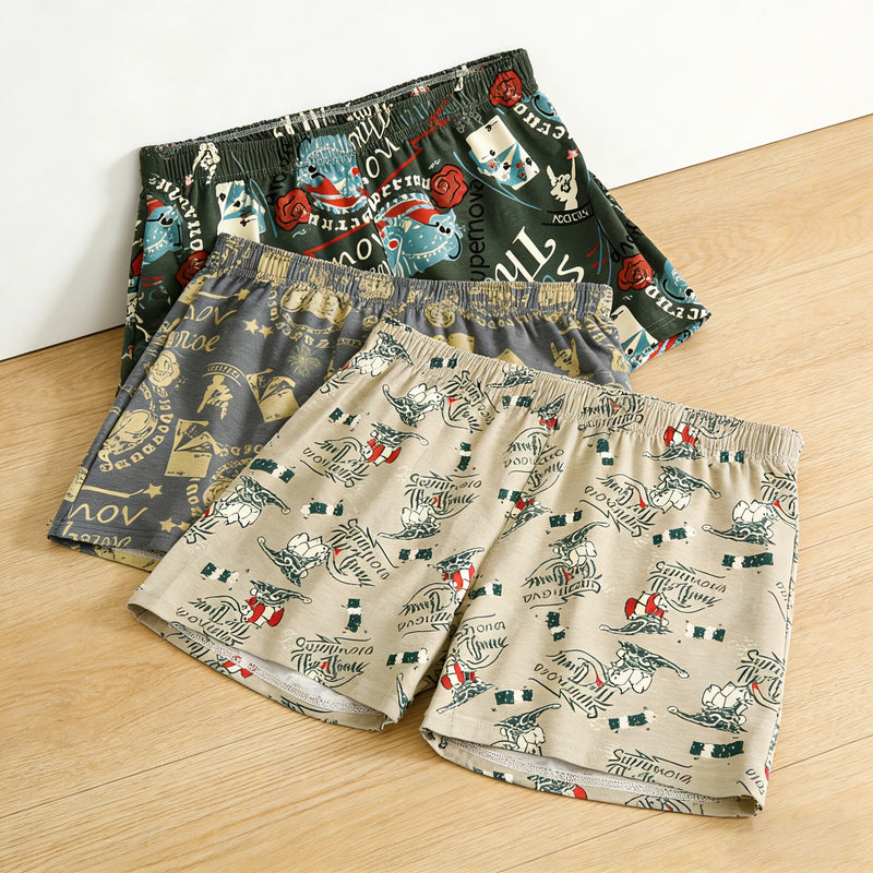 3pcs Men's Underwear Printed Aro Pants Men's Underwear Home Loose Sleeper Pants Antibacterial Flat Corner Quadrangle Shorts