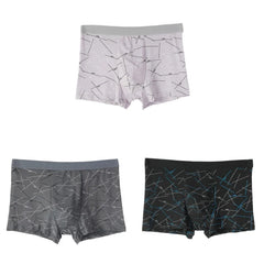 3PCS Men's Simple Line Printed Mid Waist Boxer Briefs Seamless Comfortable Skin Friendly Underwear Fashion Breathable Trunks
