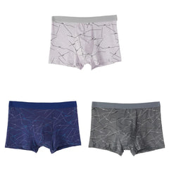 3PCS Men's Simple Line Printed Mid Waist Boxer Briefs Seamless Comfortable Skin Friendly Underwear Fashion Breathable Trunks