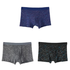 3PCS Men's Simple Line Printed Mid Waist Boxer Briefs Seamless Comfortable Skin Friendly Underwear Fashion Breathable Trunks