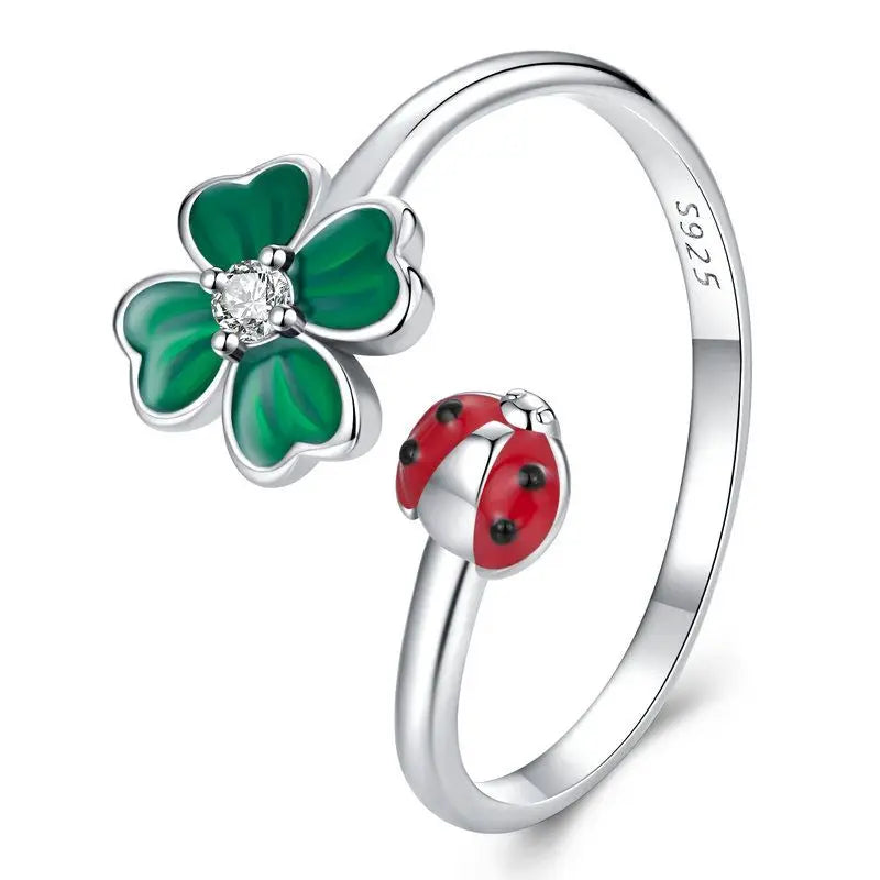 Ladybug Clover Adjustable Ring