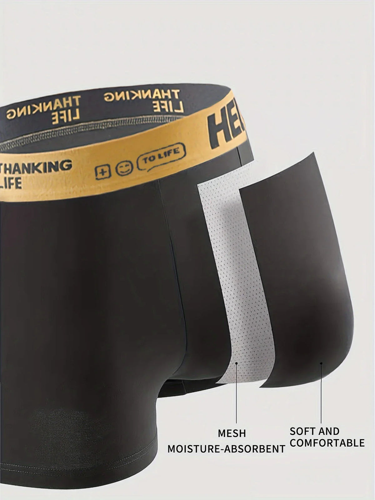 10pcs Men's Fashion "Flat Corner Underwear Breathable Casual Street Wear Underwear Antibacterial Quick Drying Underwear