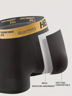 10pcs Men's Fashion "Flat Corner Underwear Breathable Casual Street Wear Underwear Antibacterial Quick Drying Underwear
