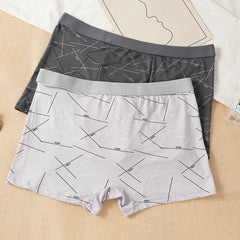 3PCS Men's Simple Line Printed Mid Waist Boxer Briefs Seamless Comfortable Skin Friendly Underwear Fashion Breathable Trunks