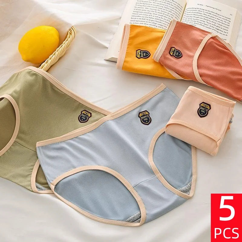 5PCS Women's Simple Seamless Mide Waist Underwear Comfortable Breathable Pure Cotton Crotch Student Panties