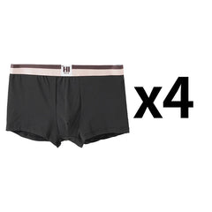 4PCS Men's Contrast Color Waistband Boxer Briefs Comfortable Breathable Stretch Underwear Male Casual Underpants