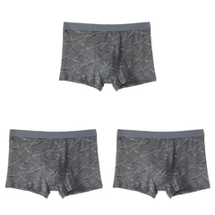 3PCS Men's Simple Line Printed Mid Waist Boxer Briefs Seamless Comfortable Skin Friendly Underwear Fashion Breathable Trunks