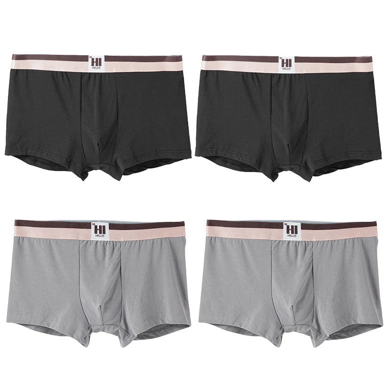 4PCS Men's Contrast Color Waistband Boxer Briefs Comfortable Breathable Stretch Underwear Male Casual Underpants