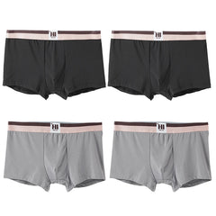 4PCS Men's Contrast Color Waistband Boxer Briefs Comfortable Breathable Stretch Underwear Male Casual Underpants