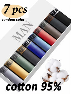 Random 7PCS Men's Pure Cotton Boxer Underwear Comfortable Soft High-quality Pure Cotton Material Daily Fitness Exercise
