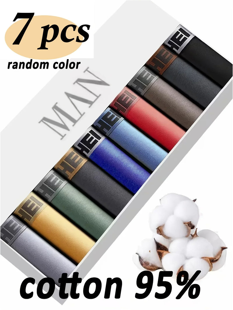 Random 7PCS Men's Pure Cotton Boxer Underwear Comfortable Soft High-quality Pure Cotton Material Daily Fitness Exercise