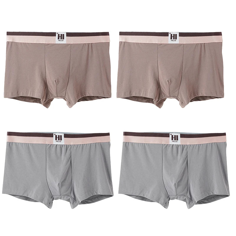 4PCS Men's Contrast Color Waistband Boxer Briefs Comfortable Breathable Stretch Underwear Male Casual Underpants