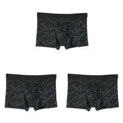 3PCS Men's Simple Line Printed Mid Waist Boxer Briefs Seamless Comfortable Skin Friendly Underwear Fashion Breathable Trunks