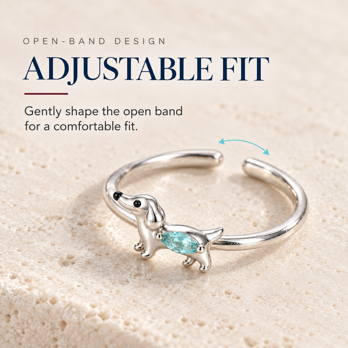 Dachshund Crystal Adjustable Ring