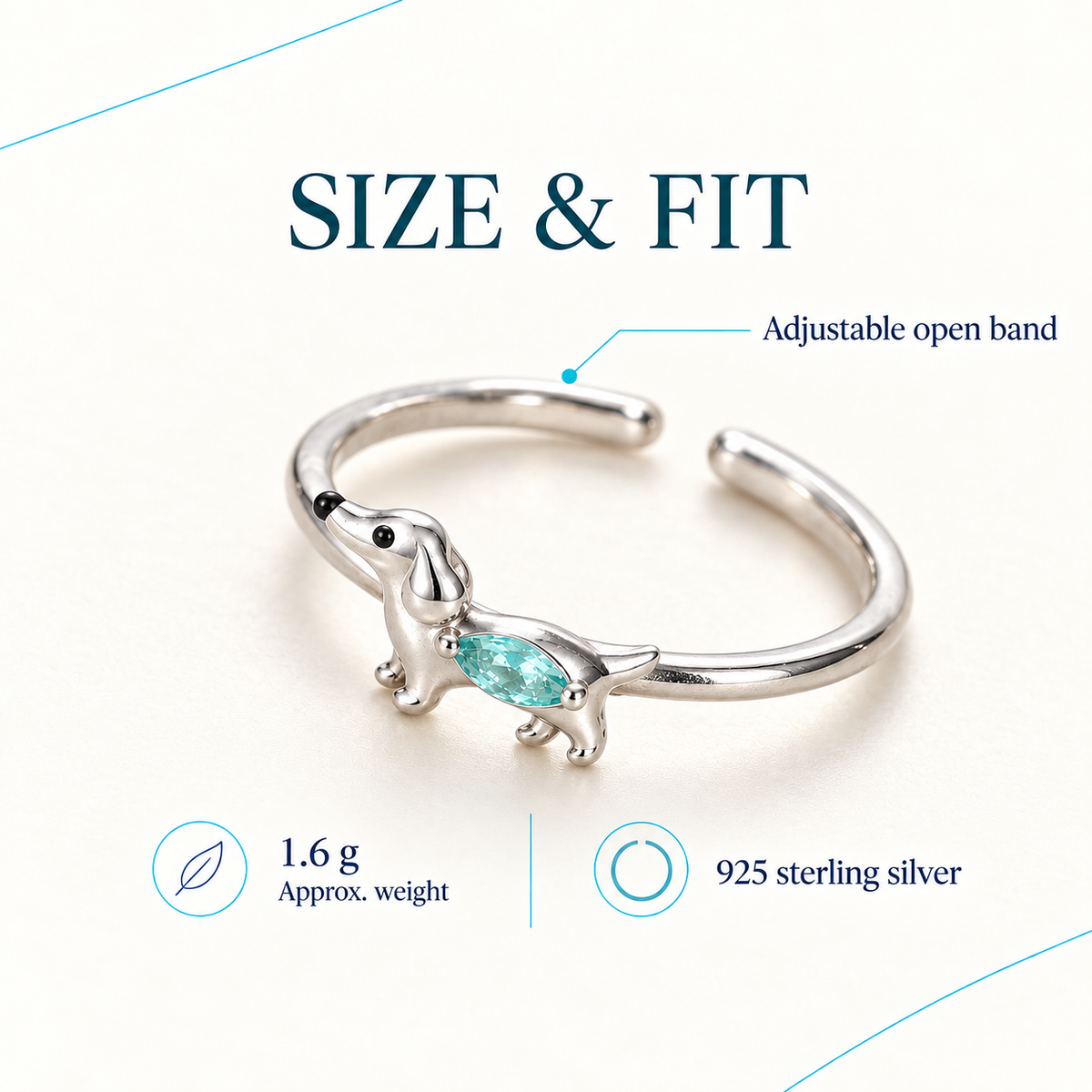 Dachshund Crystal Adjustable Ring